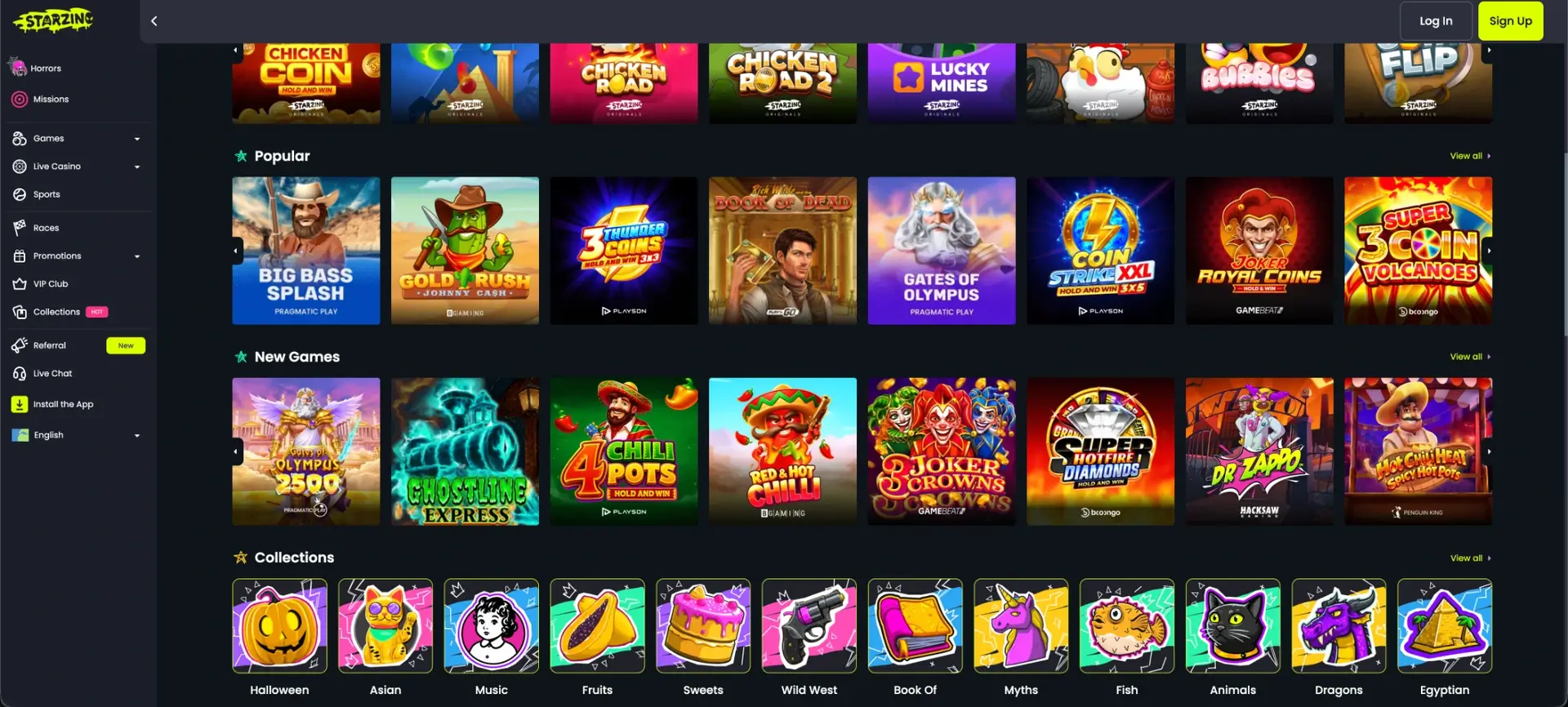 Populaire spellen en collecties bij Starzino